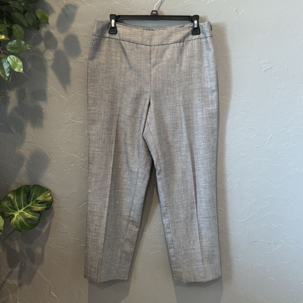 Talbots Classic Side Zip Cropped Pants 8 Gray Herringbone Business Minimalist